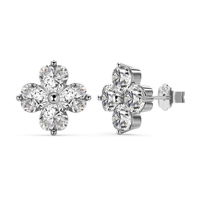 Aurojewels Heart Shaped Clover Silver Stud Earrings