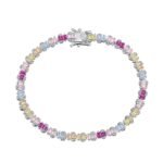 S925 Sterling Silver Colorful Rectangular Trapezium Rainbow Bracelet