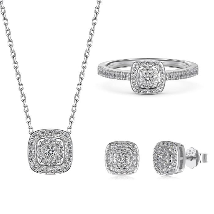 Aurojewels Silver S925 Soothing Ring Earring Necklace Set