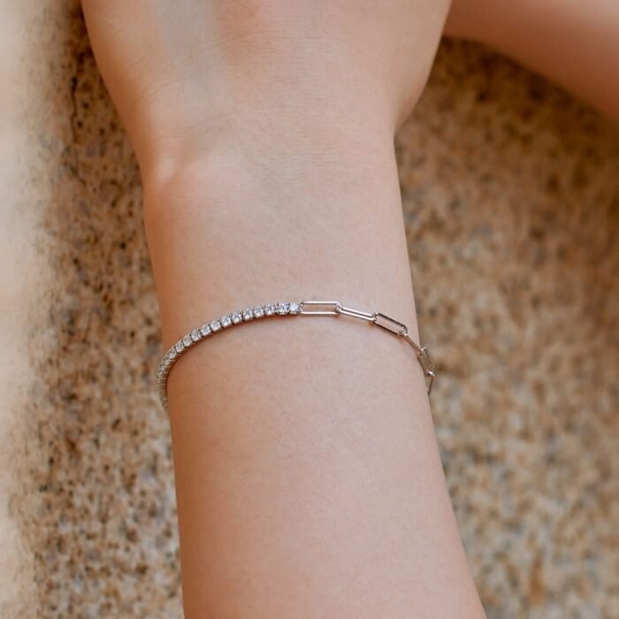 Aurojewels Silver S925 Paperclip Chain Duplex Bracelet