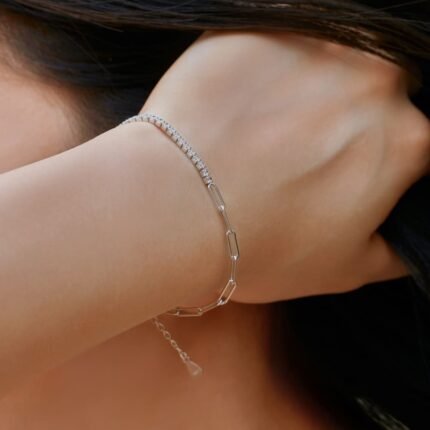 Aurojewels Silver S925 Paperclip Chain Duplex Bracelet