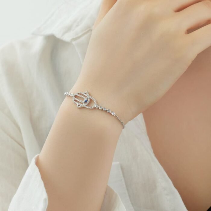 Aurojewels S925 Silver Blue Round Zirconia Set Bracelet