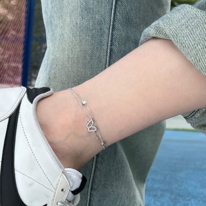 Aurojewels S925 Silver Butterfly Double Chain Anklet