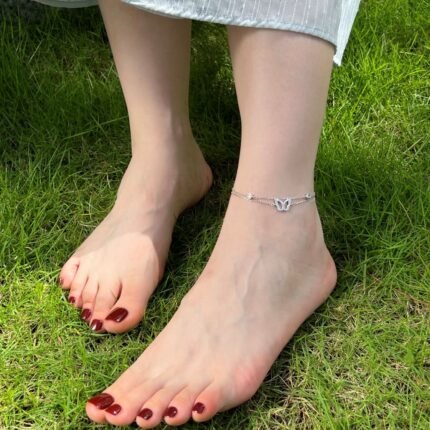Aurojewels S925 Silver Butterfly Double Chain Anklet