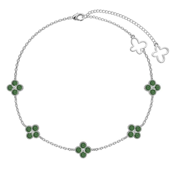 Aurojewels Silver S925 Clover,Butterfly Fashion Anklet