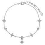 Aurojewels Silver S925 White Round Zirconia Clover Anklet