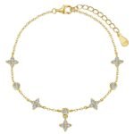 Aurojewels Silver S925 White Round Zirconia Clover Anklet