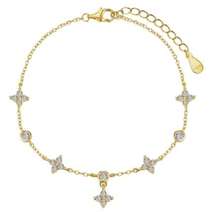 Aurojewels Silver S925 White Round Zirconia Clover Anklet