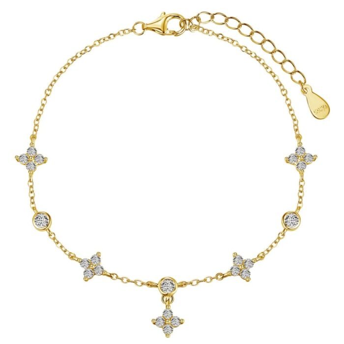 Aurojewels Silver S925 White Round Zirconia Clover Anklet