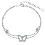 Aurojewels S925 Silver Butterfly Double Chain Anklet
