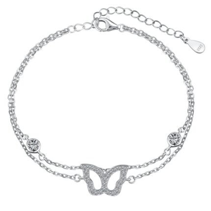 Aurojewels S925 Silver Butterfly Double Chain Anklet