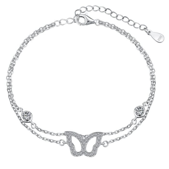 Aurojewels S925 Silver Butterfly Double Chain Anklet
