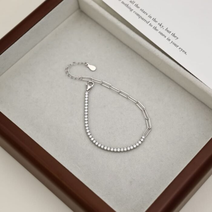 Aurojewels Silver S925 Paperclip Chain Duplex Bracelet