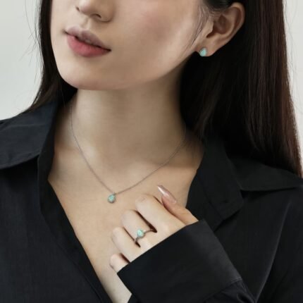 Aurojewels Silver S925 White Colorful Pear Drops Synthetic Stone Jewelry Set