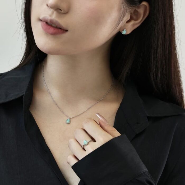 Aurojewels Silver S925 White Colorful Pear Drops Synthetic Stone Jewelry Set