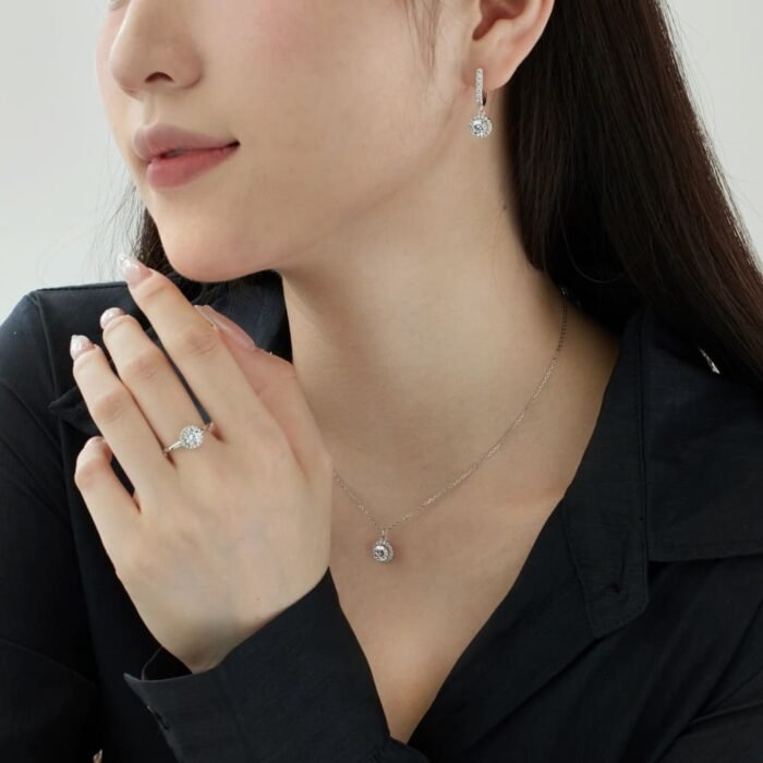 Aurojewels Silver S925 Ring Earrings Necklace 3 Piece Premium Set