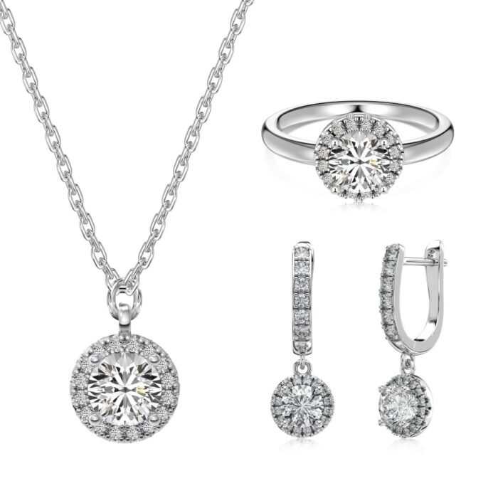 Aurojewels Silver S925 Ring Earrings Necklace 3 Piece Premium Set