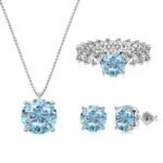 Aurojewels Silver S925 Light Navy Blue Round Zirconia Fashion Premium Set