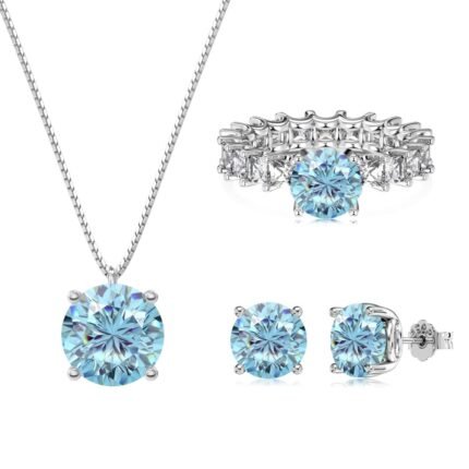 Aurojewels Silver S925 Light Navy Blue Round Zirconia Fashion Premium Set