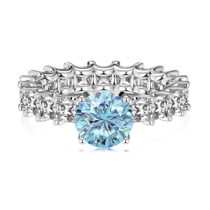 Aurojewels Silver S925 Light Navy Blue Round Zirconia Fashion Premium Set