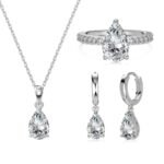 Aurojewels Silver S925 White Pear Drops Round Zirconia Fashion Design Set