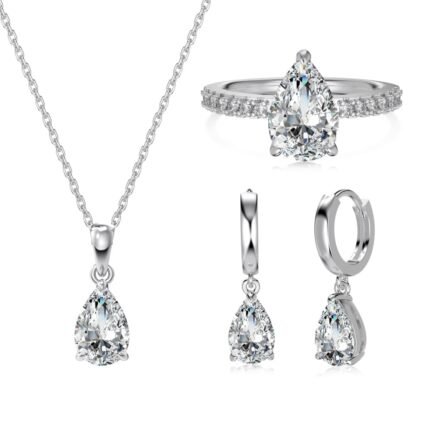 Aurojewels Silver S925 White Pear Drops Round Zirconia Fashion Design Set