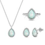 Aurojewels Silver S925 White Colorful Pear Drops Synthetic Stone Jewelry Set