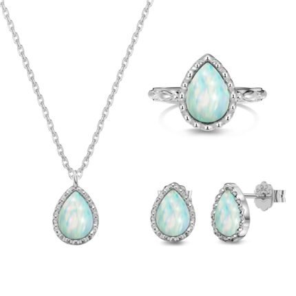 Aurojewels Silver S925 White Colorful Pear Drops Synthetic Stone Jewelry Set