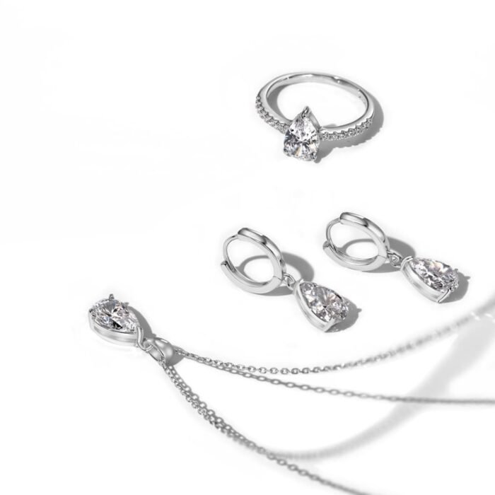 Aurojewels Silver S925 White Pear Drops Round Zirconia Fashion Design Set