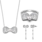 Aurojewels Silver S925 Spiritual Heart Bow Necklace, Earrings, Ring