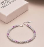 S925 Sterling Silver Colorful Rectangular Trapezium Rainbow Bracelet - Image 4