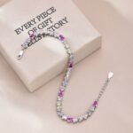 S925 Sterling Silver Colorful Rectangular Trapezium Rainbow Bracelet