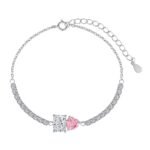 Aurojewels S925 Sterling Silver Pink Heart Zirconia "You&Me"Bracelet