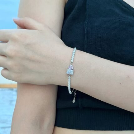Aurojewels S925 Sterling Silver Pink Heart Zirconia "You&Me"Bracelet