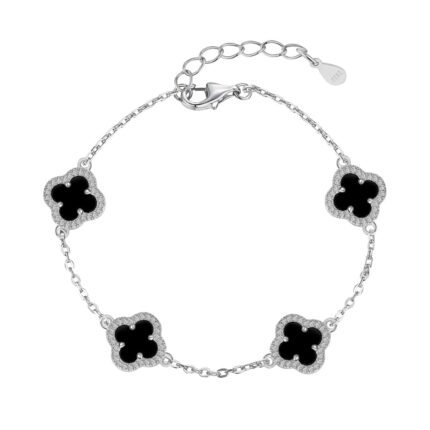 Main picture Aurojewels Silver S925 Onyx White Round Zirconia with Diamonds Foliflora Bracelet
