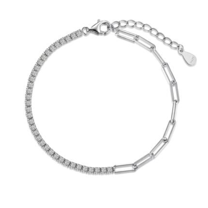 Aurojewels Silver S925 Paperclip Chain Duplex Bracelet